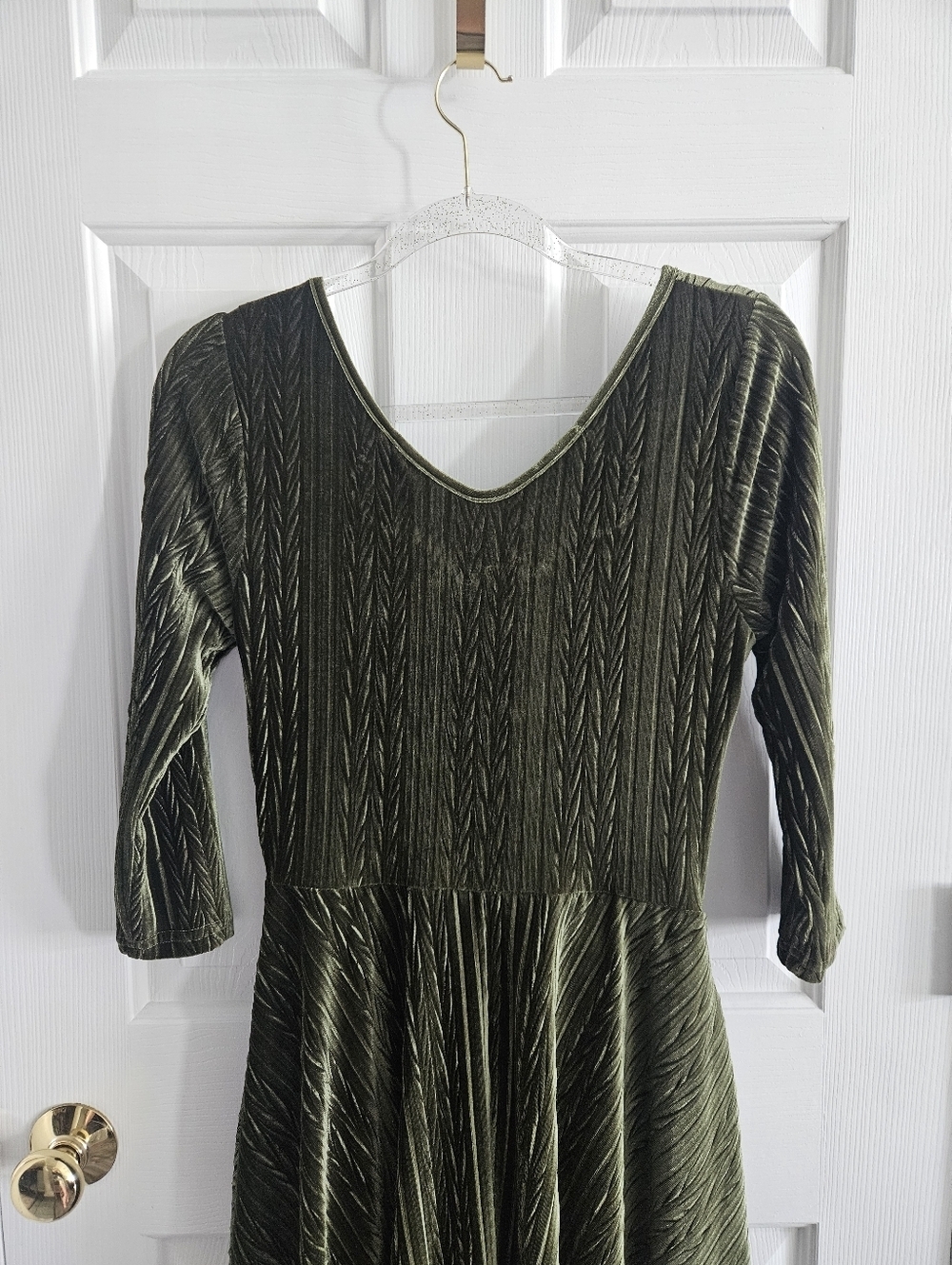 NWT VooDoo Vixen Olive Velvet Embossed/Quilted Swing Dress - Picture 8 of 13